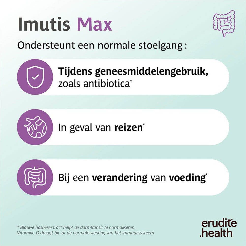 Imutis Max doosje met 30 capsules, verbeterde formule voor normale stoelgang.