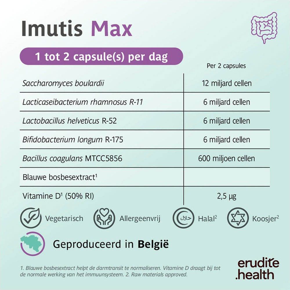 Imutis Max doosje met 30 capsules, verbeterde formule voor normale stoelgang.