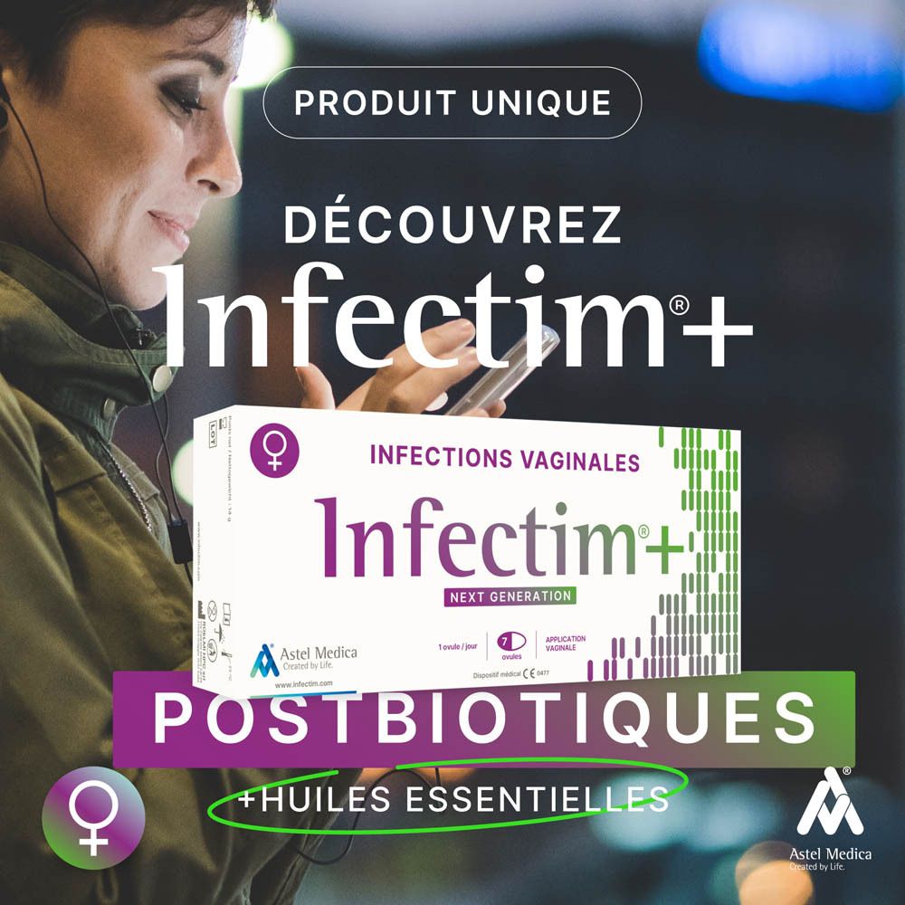 Boîte Infectim+ avec description latérale détaillée.