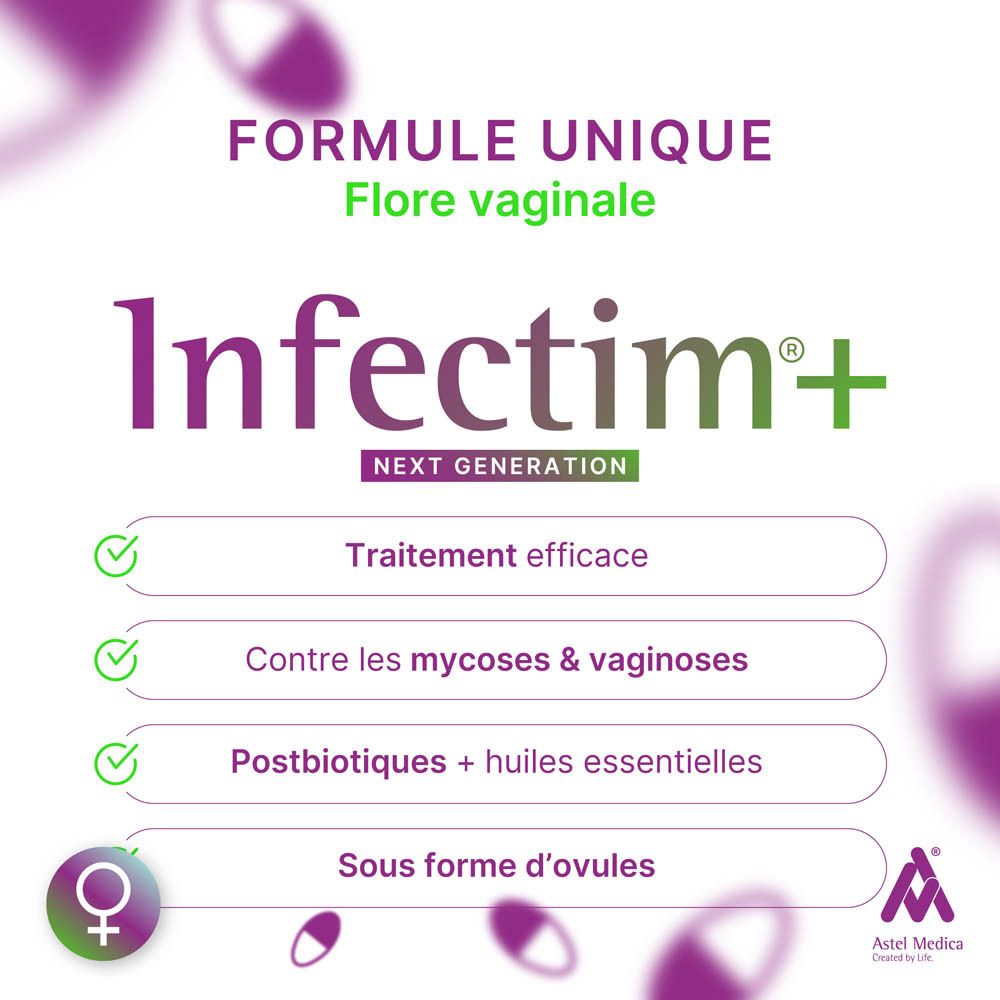 Boîte de 7 ovules Infectim+ pour infections vaginales.