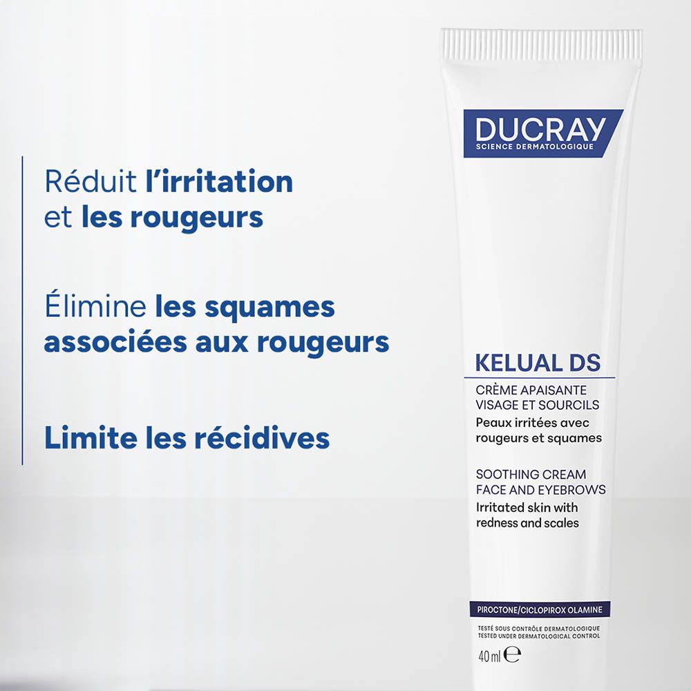 Crème apaisante Ducray Kelual DS pour visage et sourcils, 40ml.