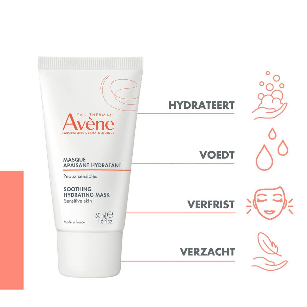 Drie producten naast elkaar. Reiniging, thermaal water, masker. Avène.