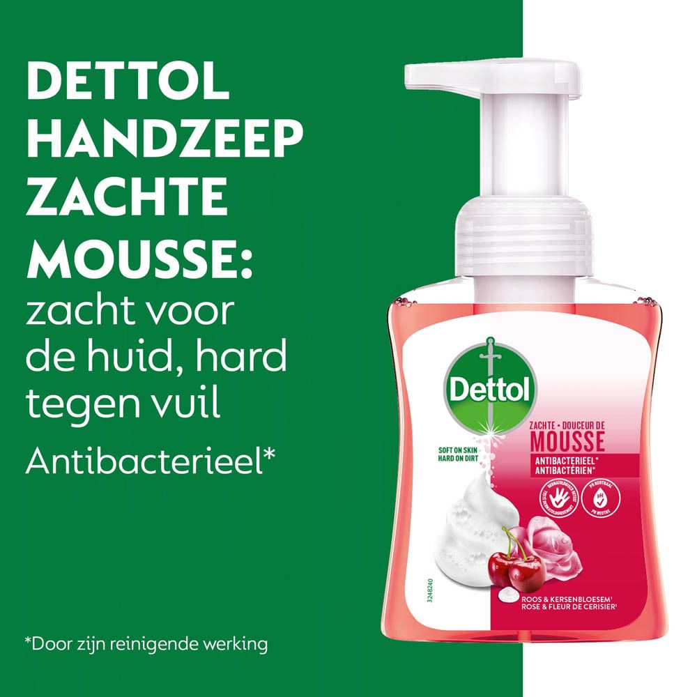 Dettol Handzeep. Zachte mousse. Zacht voor de huid, hard tegen vuil. Antibacterieel.