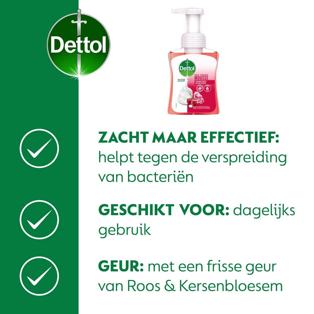Zacht maar effectief. Helpt tegen de verspreiding van bacteriën. Geschikt voor dagelijks gebruik. Geur: Roos & Kersenbloesem.