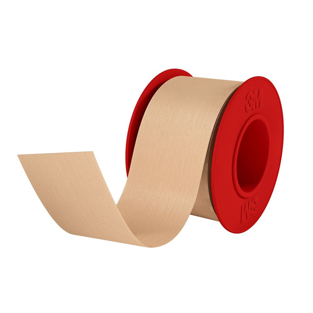 Rol Nexcare flexibele textieltape, tan color. Tape wordt afgerold.