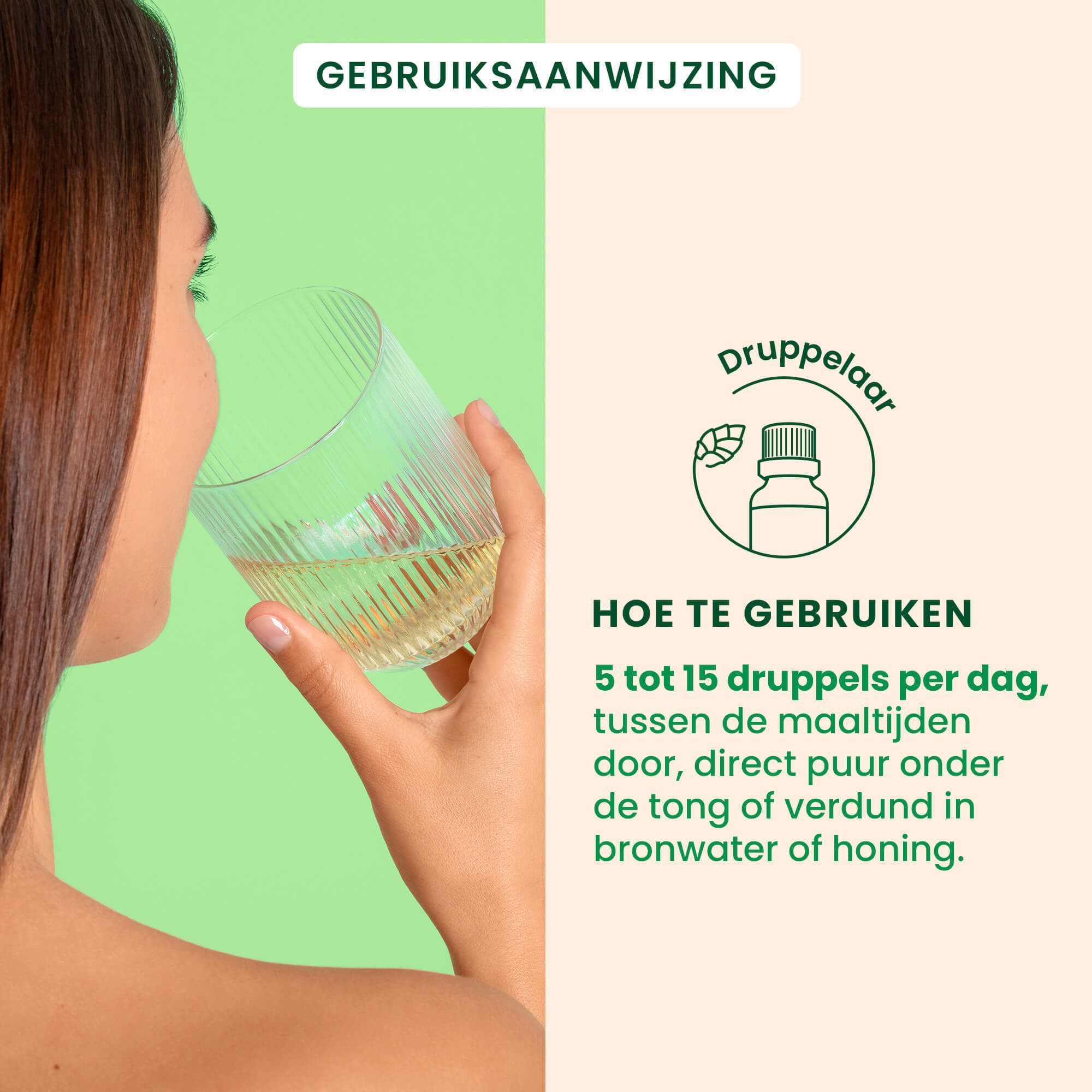 Bruine glazen fles met witte dop. Opschrift: HerbalGem, Framboos, 30ml. Bio-certificering.