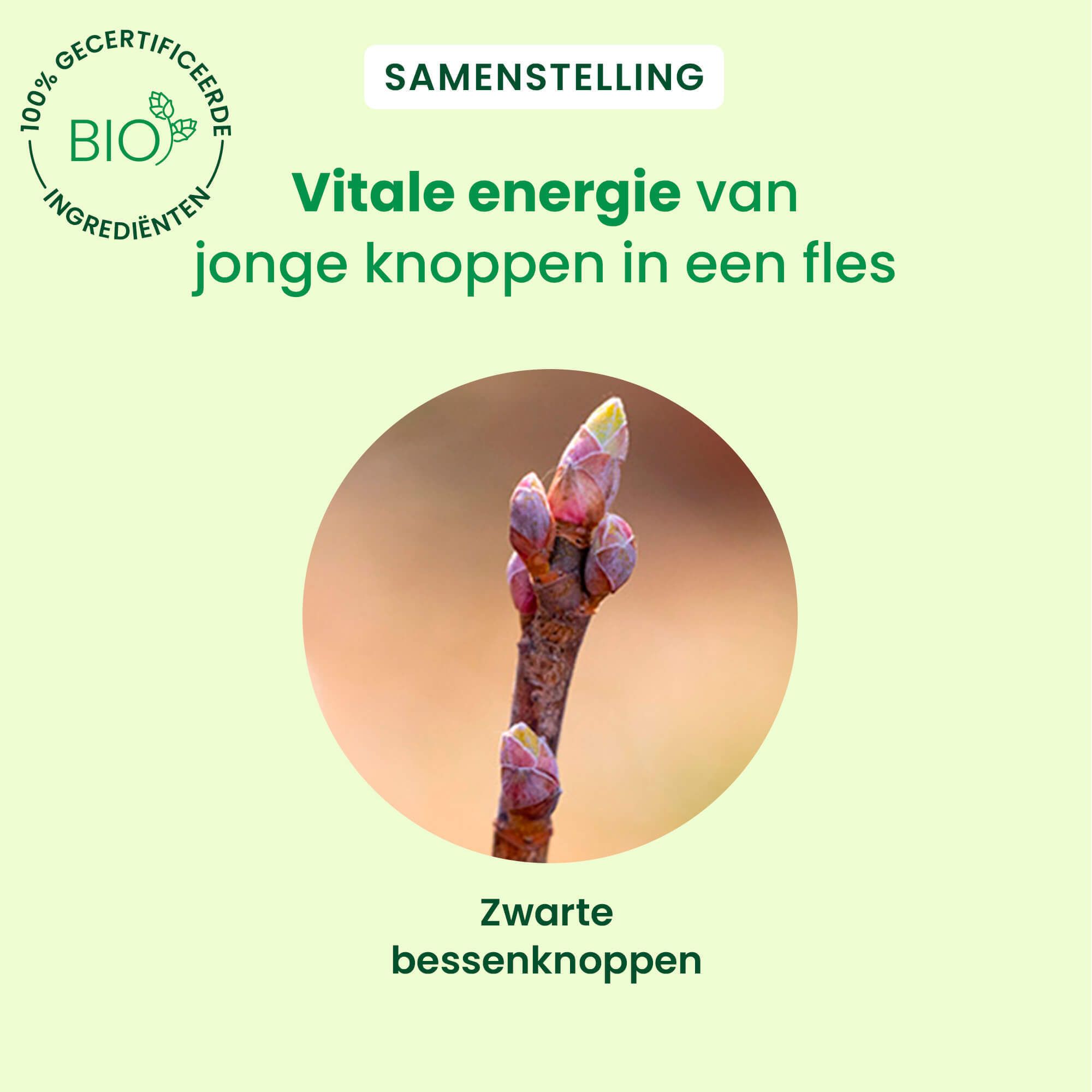 Product met tekst: Ondersteunt immuniteit en vitaliteit. Verbetert flexibiliteit. Bestrijdt allergieën.