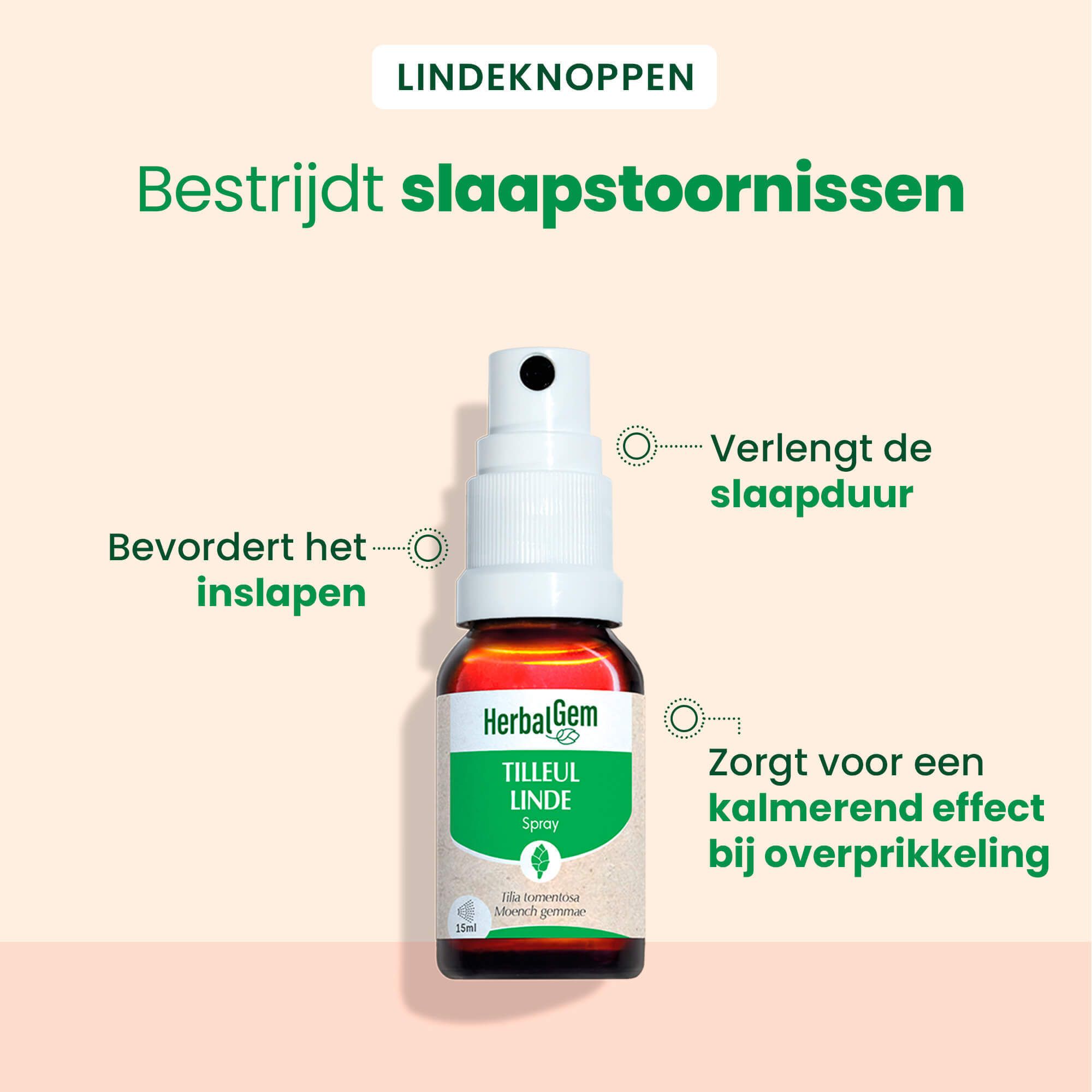 Bruine sprayfles en doos. Opschrift: Tilleul Linde Spray. Bio-certificering. 15 ml.
