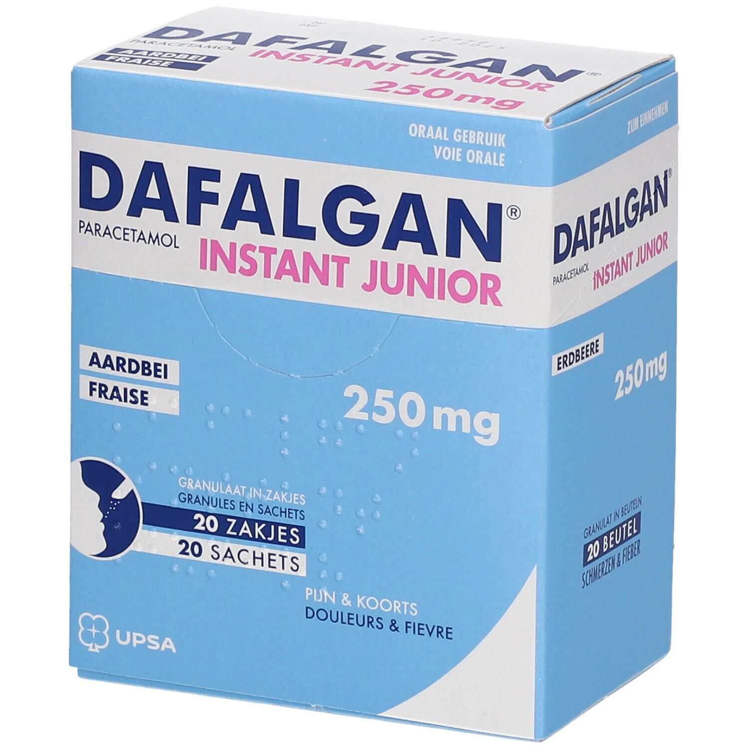 Dafalgan® Instant Junior 250 mg Paracetamol | Pijn & Koorts | Aardbei