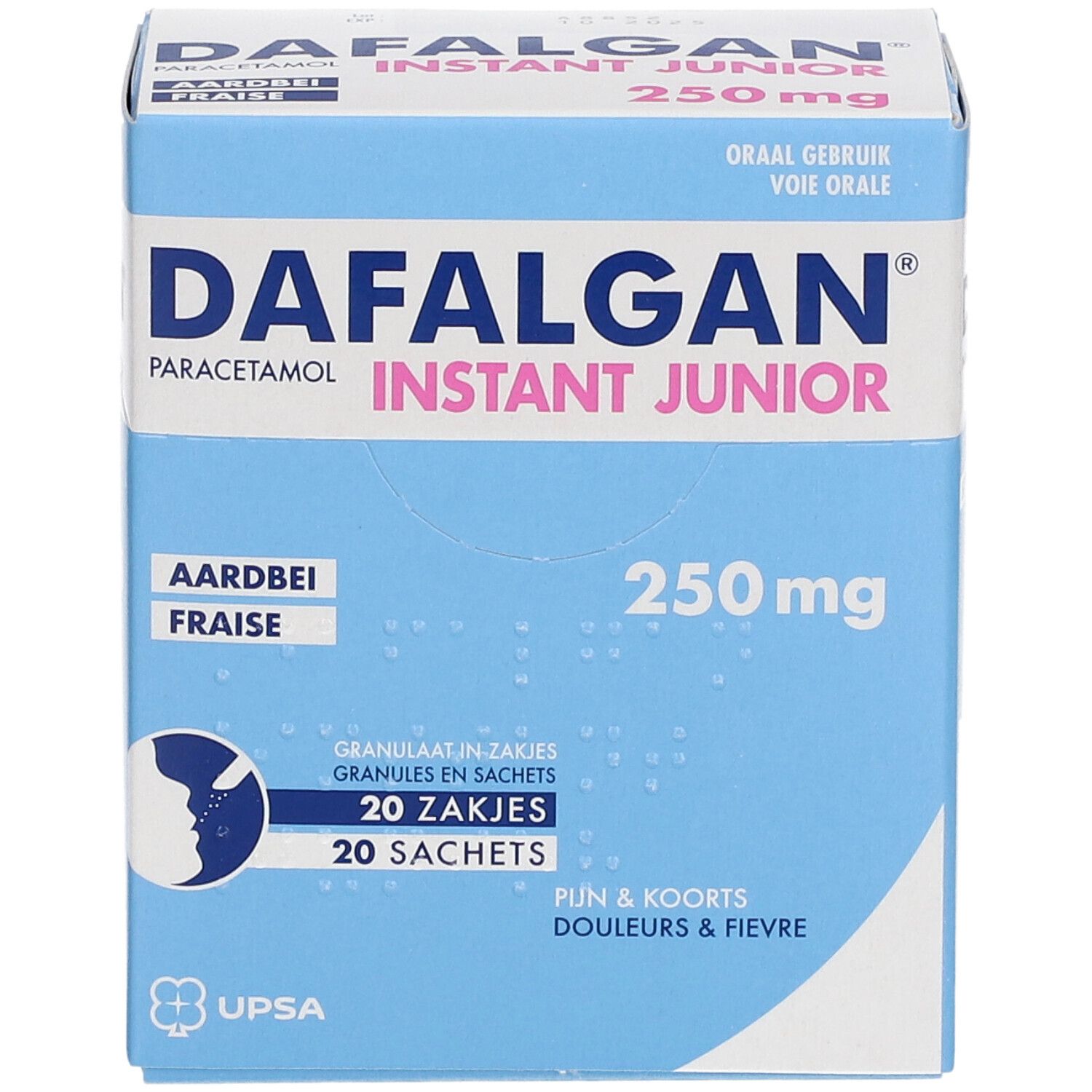 Dafalgan® Instant Junior 250 mg Paracetamol | Pijn & Koorts | Aardbei