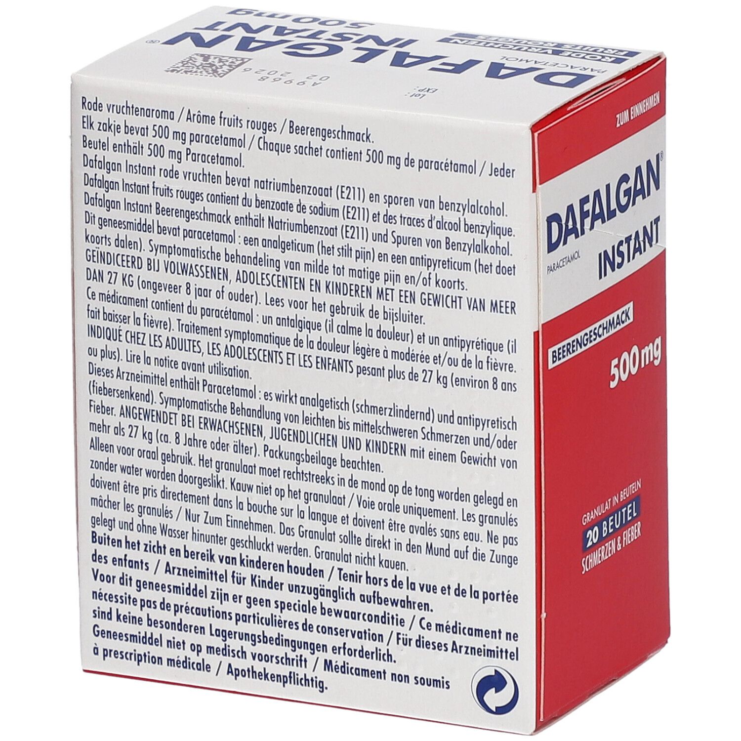 Dafalgan® Instant 500 mg Paracétamol | Douleurs & Fièvre | Fruits Rouges