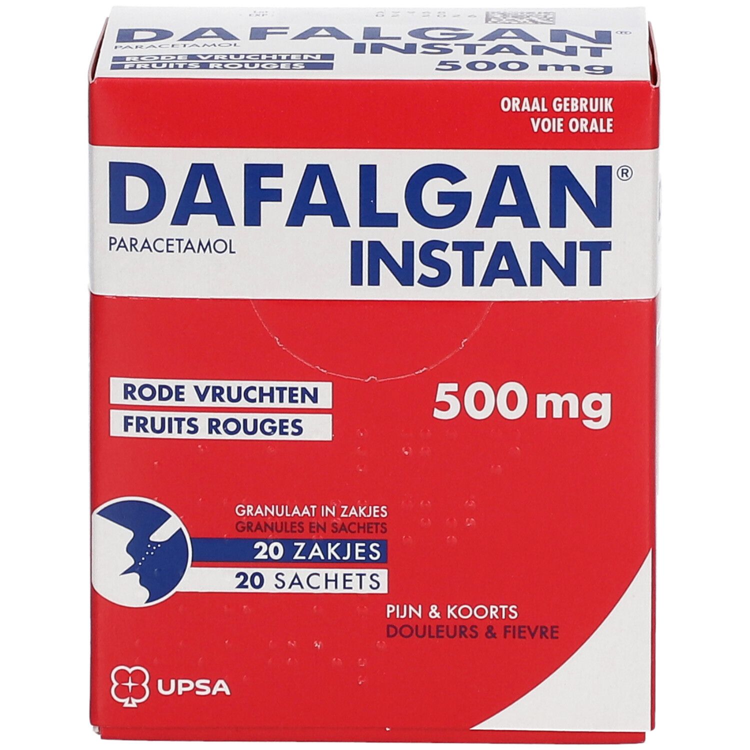 Dafalgan® Instant 500 mg Paracétamol | Douleurs & Fièvre | Fruits Rouges