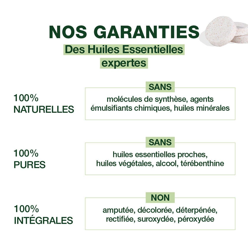 Garanties : 100% naturelles, pures et intégrales. Sans molécules synthétiques, alcool, huiles minérales.