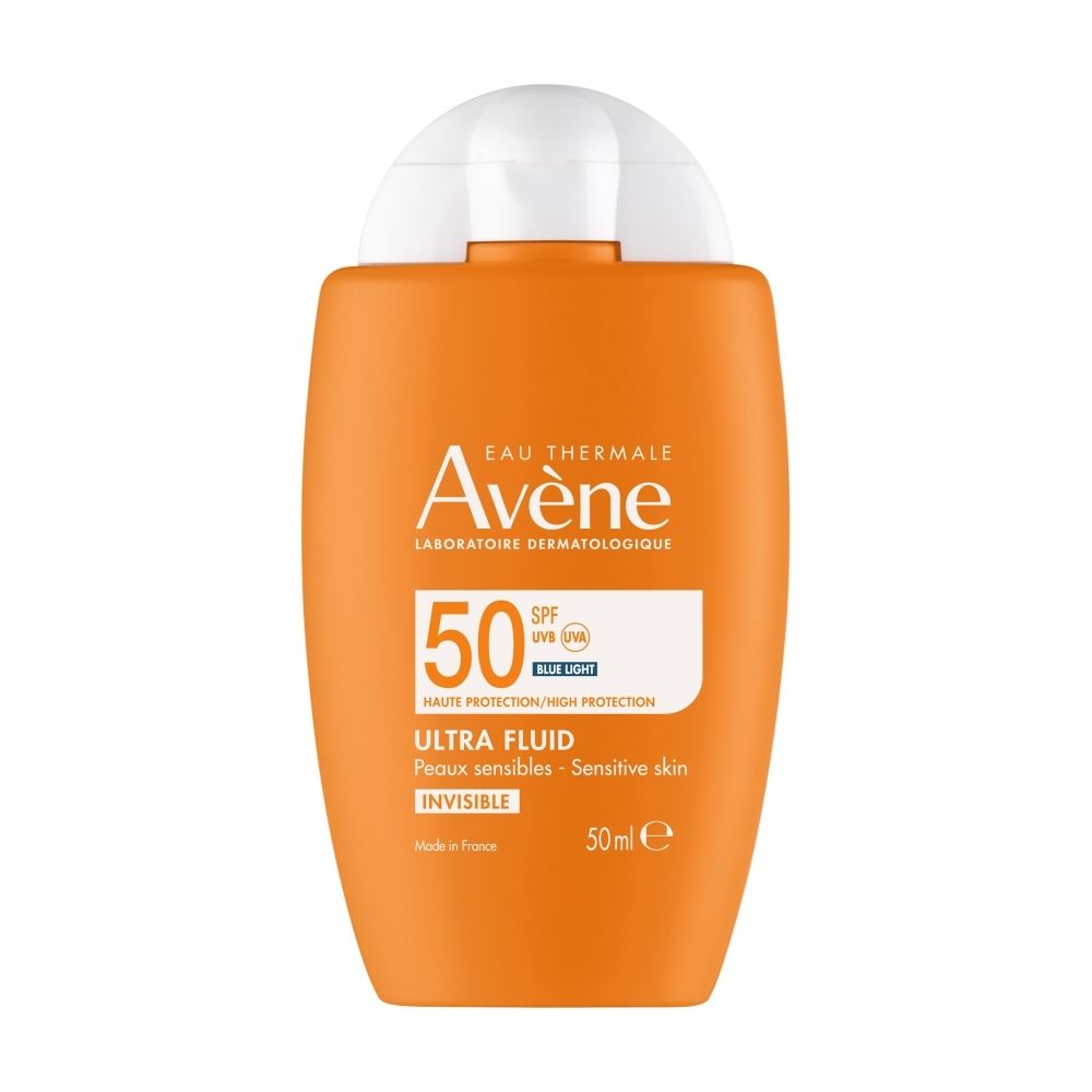 Flacon Avène Solaire SPF 50 Ultra Fluid, 50ml.