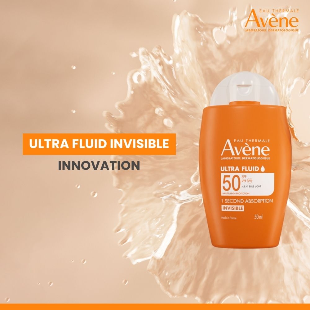 Flacon Avène Solaire SPF 50 Ultra Fluid, 50ml.