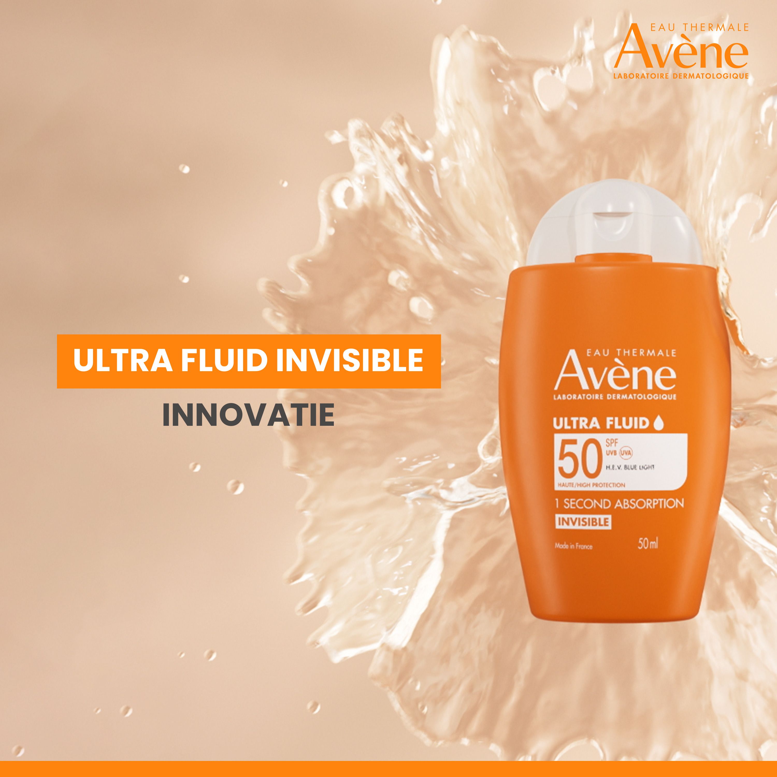 Avène Solaire SPF 50 Ultra Fluid flesje, 50ml.