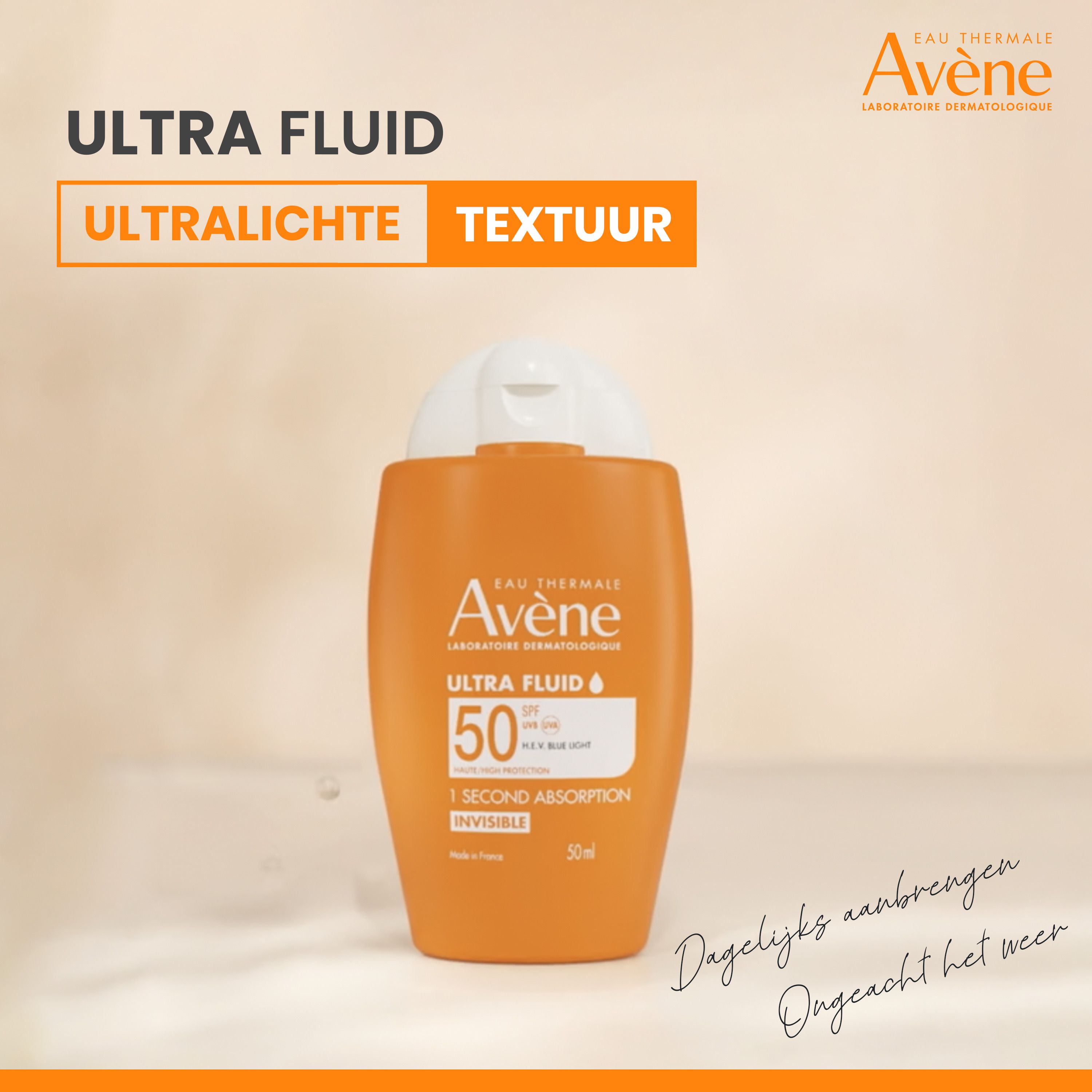 Avène Solaire SPF 50 Ultra Fluid flesje, 50ml.