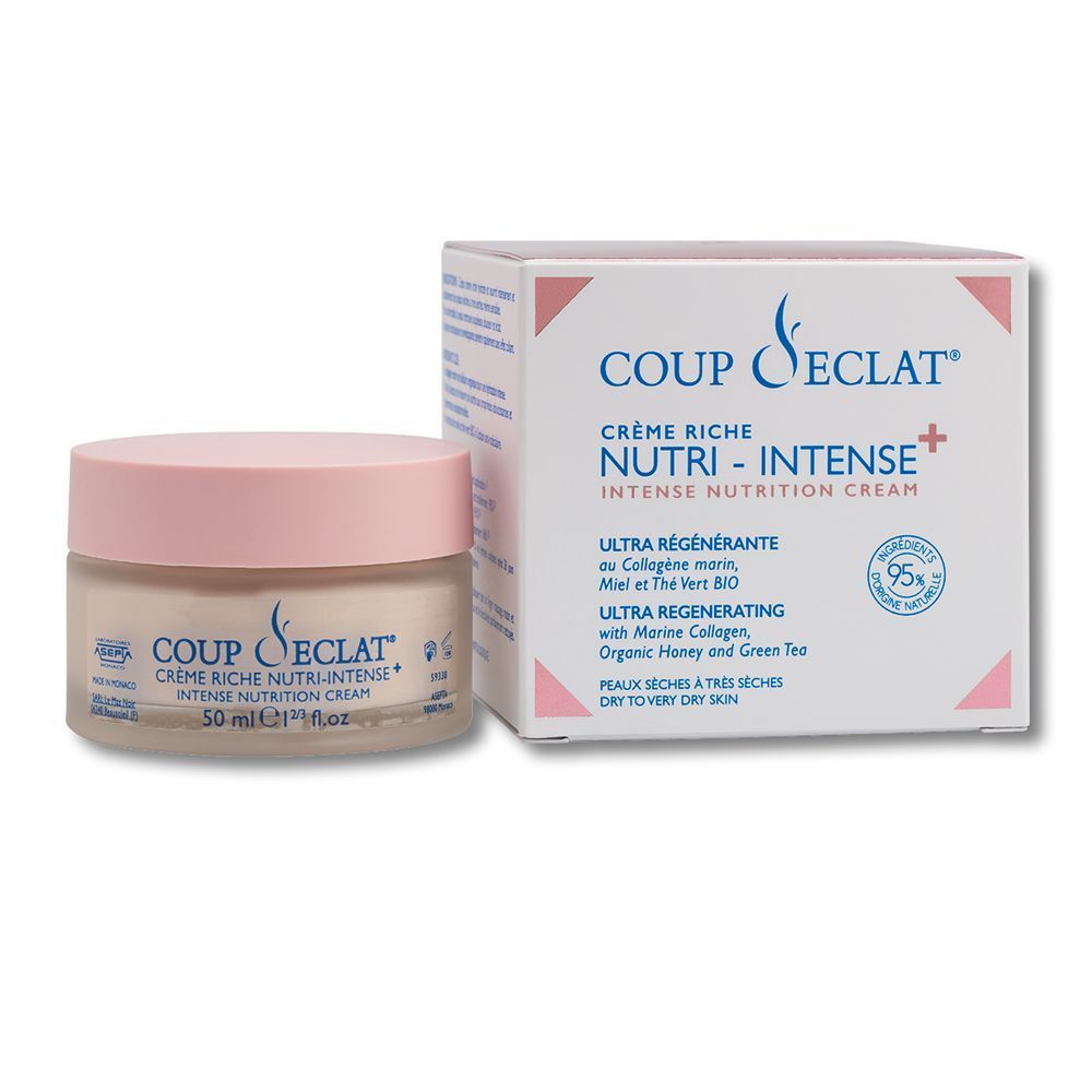 Pot de crème et boîte. Pot rose, crème. Boîte avec nom du produit et ingrédients. 50 ml.