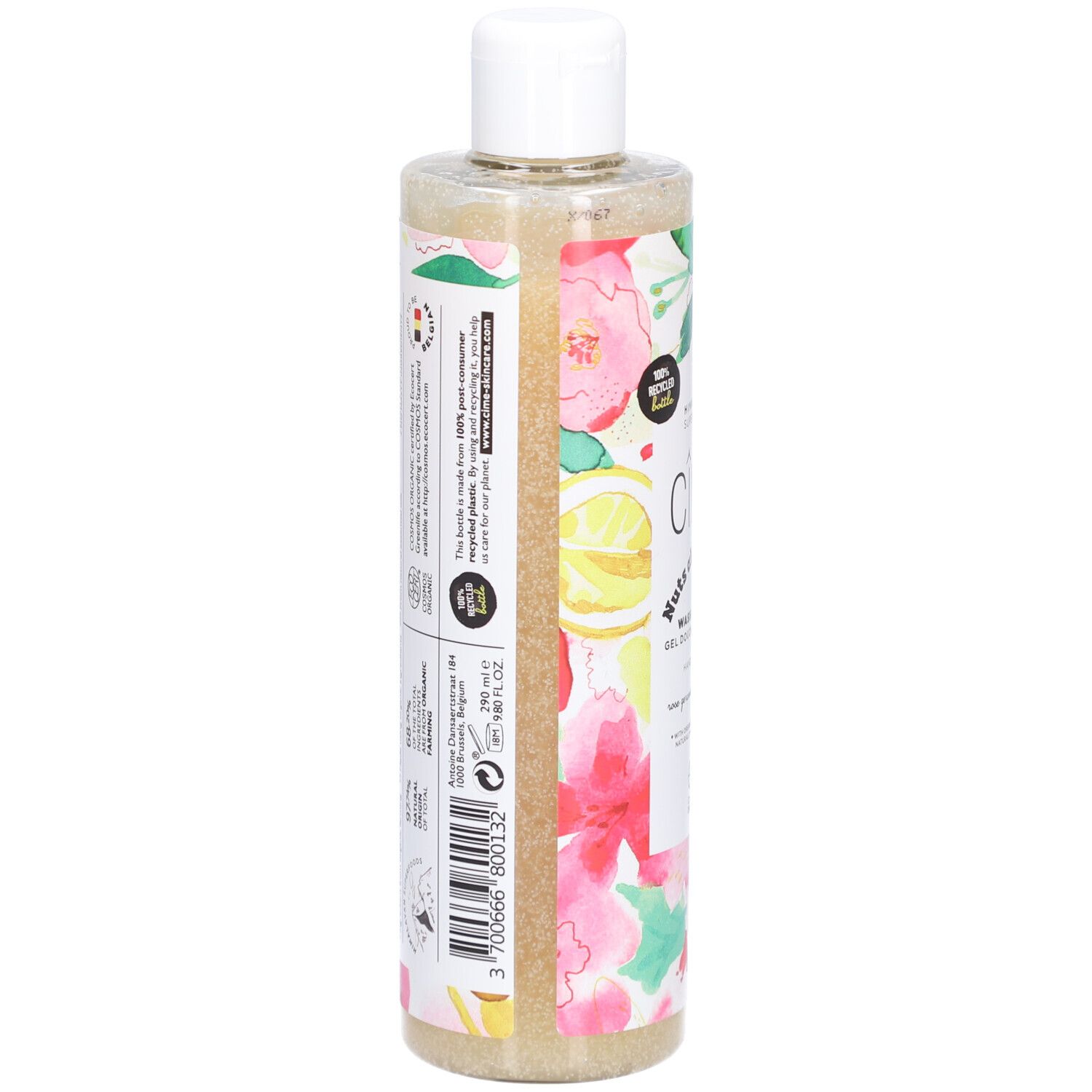 Dos du flacon Cîme Wash & Scrub. Ingrédients, certifications, informations produit et fabricant.