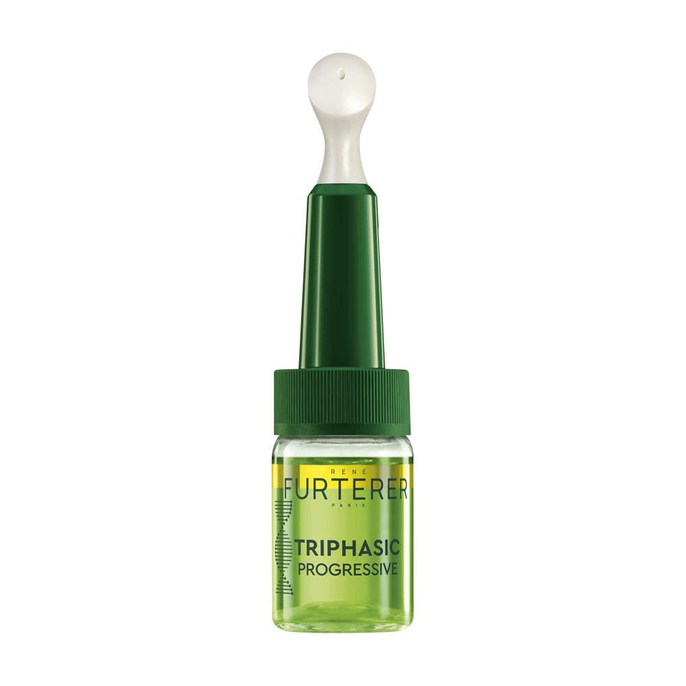 Ampul van René Furterer Triphasic Progressive. Groene ampul met applicator.