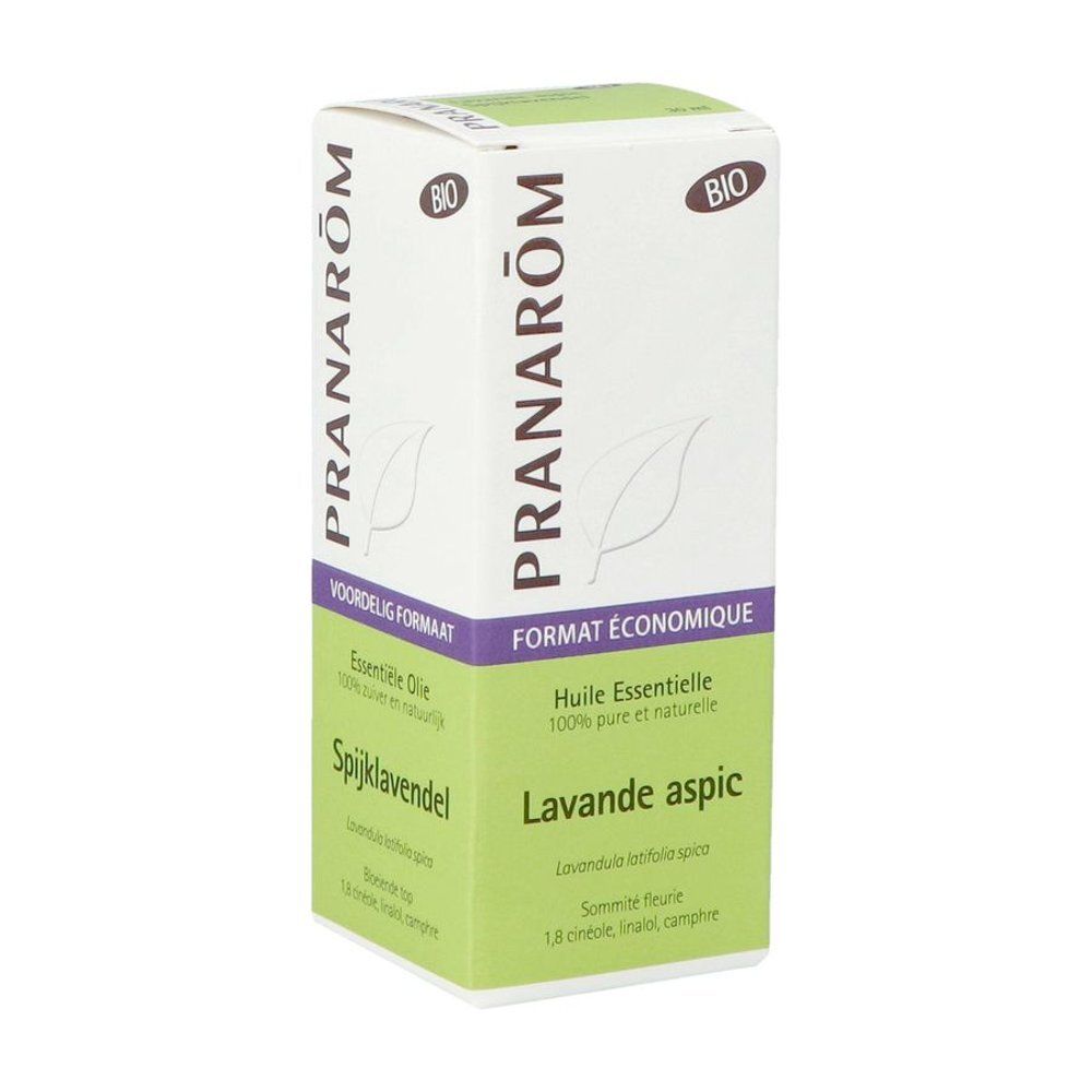 Flacon et boîte. Boîte avec texte et logo. Pranarom. Spijkkruid.