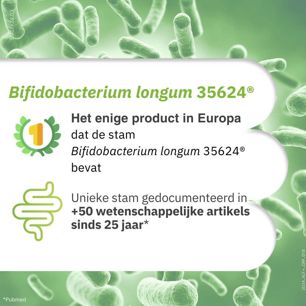 Product met capsules en darmillustratie. Opschrift: SYMBIOSYS alflorex+ 30 Gélules Capsules.