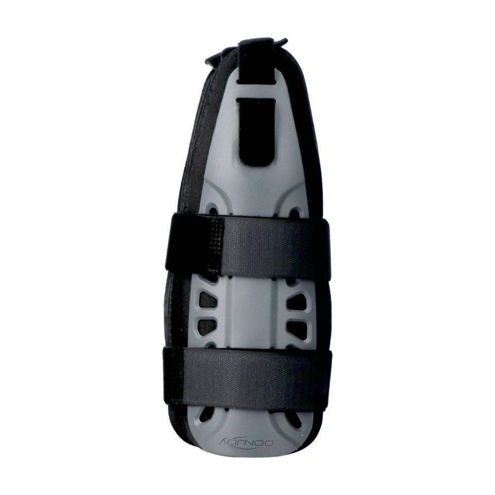 Grijs-zwarte DonJoy Fusiolight II enkelbrace. Twee klittenbandsluitingen. Achteraanzicht.