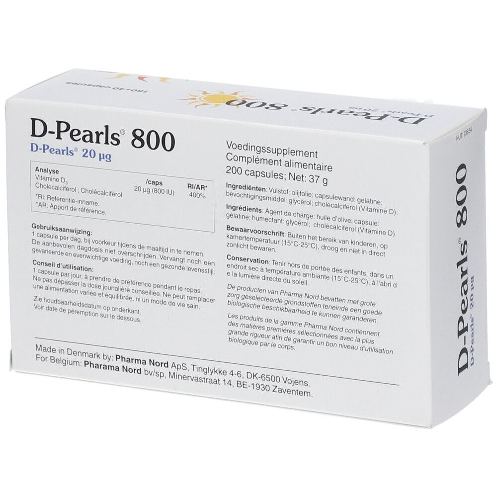 Pharma Nord D-Pearls 800 160 + 40 capsules GRATIS | vitamine D | Immuunsysteem + Botten & tanden