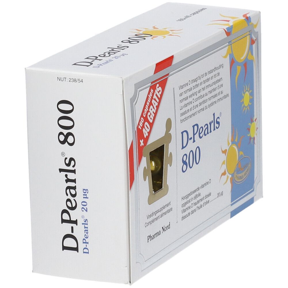 Pharma Nord D-Pearls 800 160 + 40 capsules GRATIS | vitamine D | Immuunsysteem + Botten & tanden