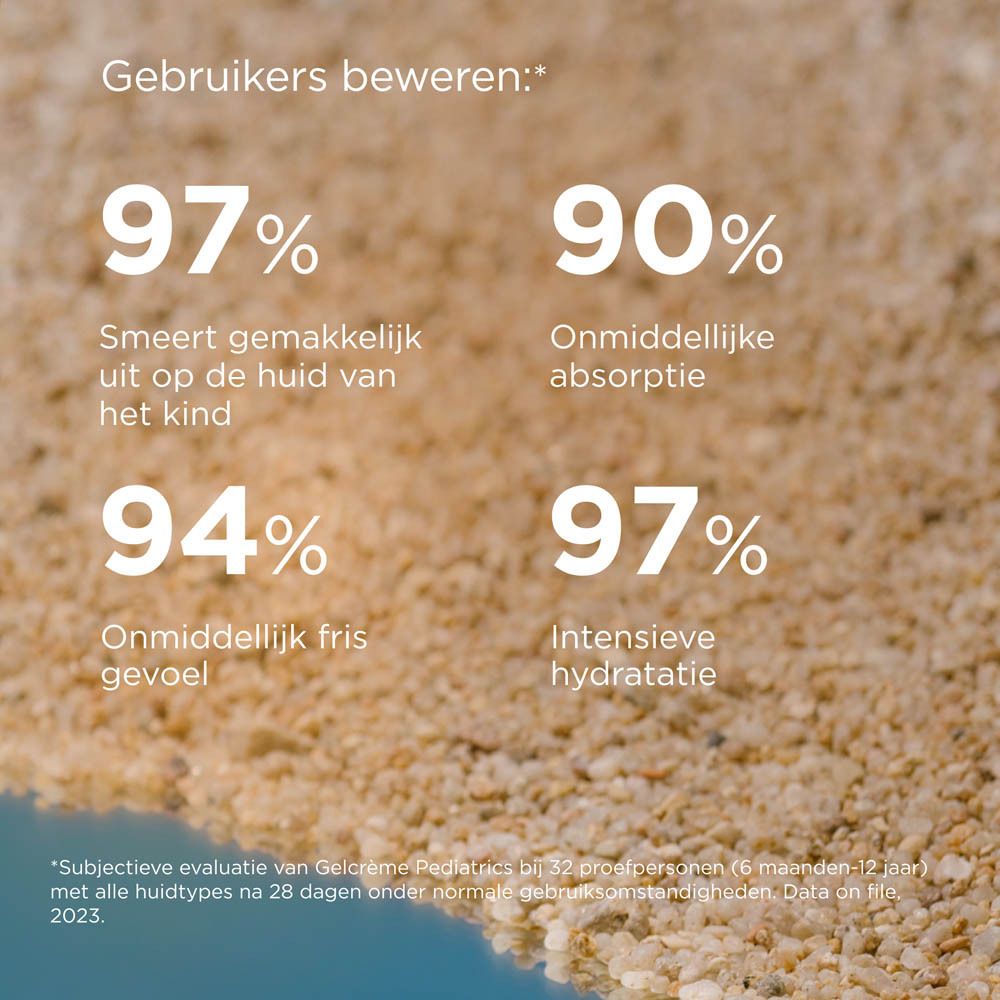 Percentages over ISDIN Fotoprotector Pediatrics Gel-Crème SPF50+. Op zand.