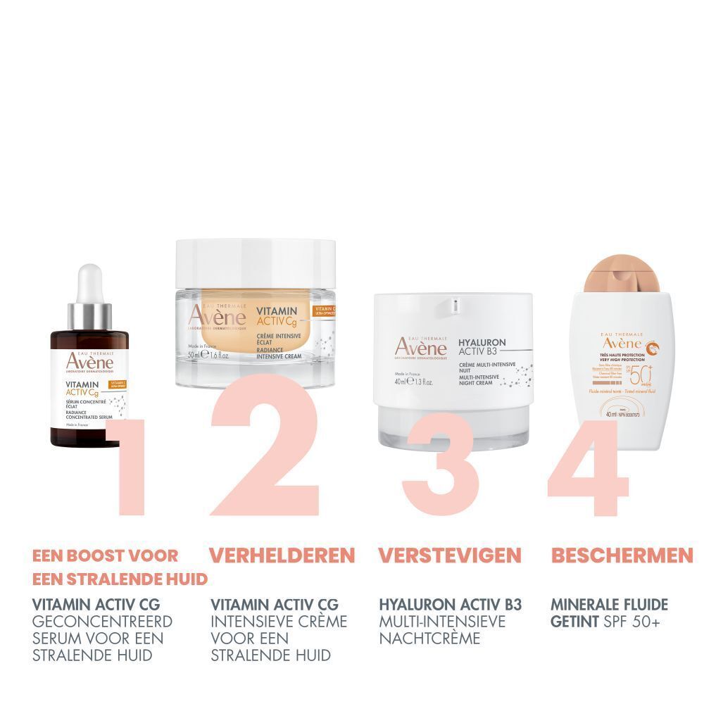Productlijn. 4 producten: serum, crème, nachtcrème, zonnecrème.