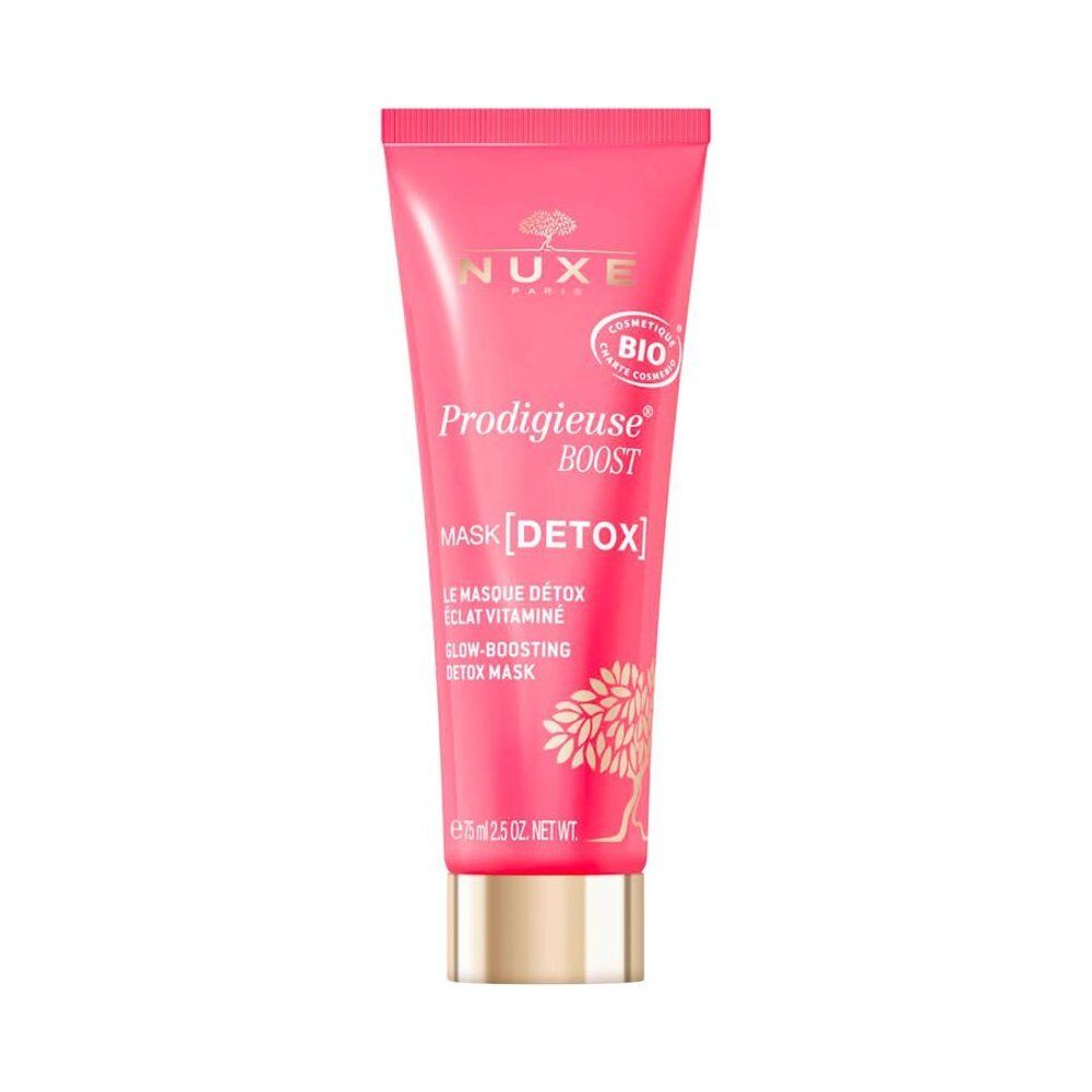 NUXE Prodigieuse Boost Detox Masker in roze tube met gouden dop. Bevat 75ml.