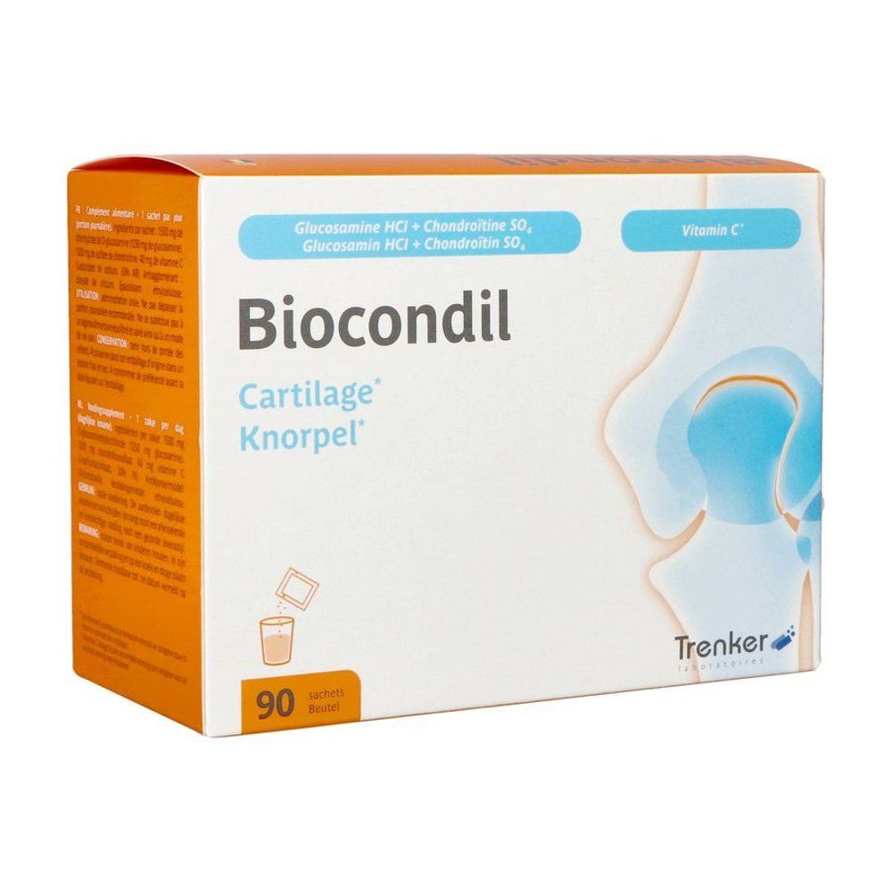 Achterkant van de Biocondil verpakking. Bevat informatie over ingrediënten en gebruik in het Frans.