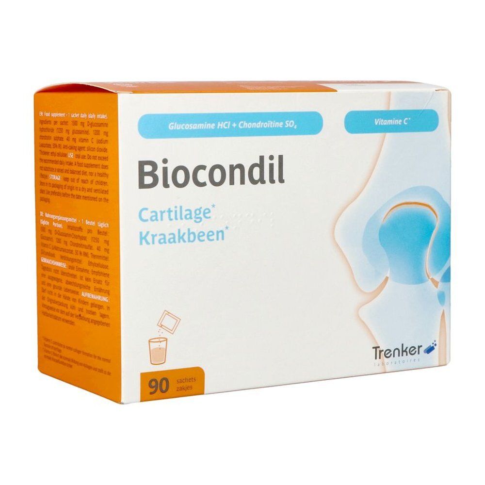 Achterkant van de Biocondil verpakking. Bevat informatie over ingrediënten en gebruik in het Frans.