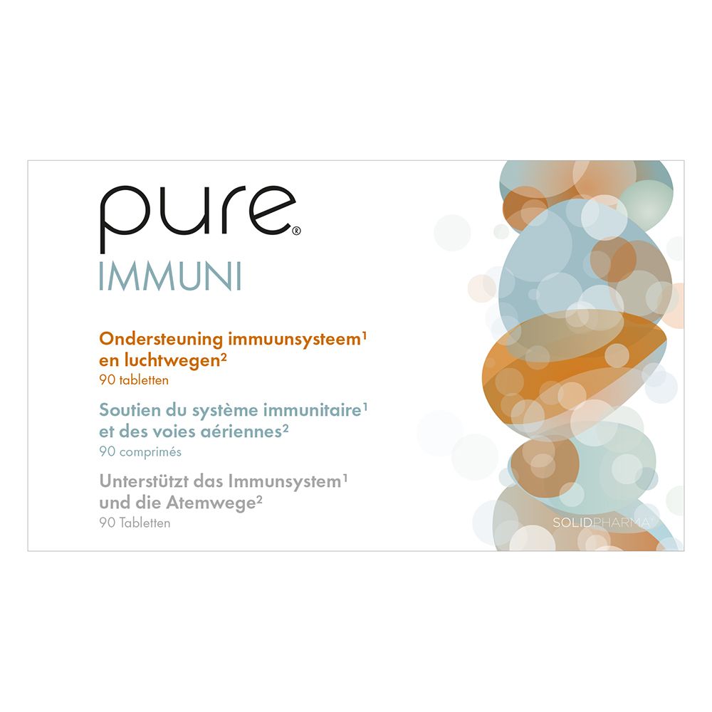 Witte doos met productnaam en tekst in meerdere talen. Voedingssupplement.