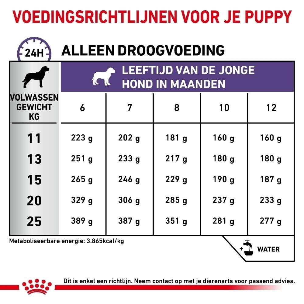 Royal Canin voerinformatie: Wetenschappelijk ontwikkelde voeding voor puppy's.