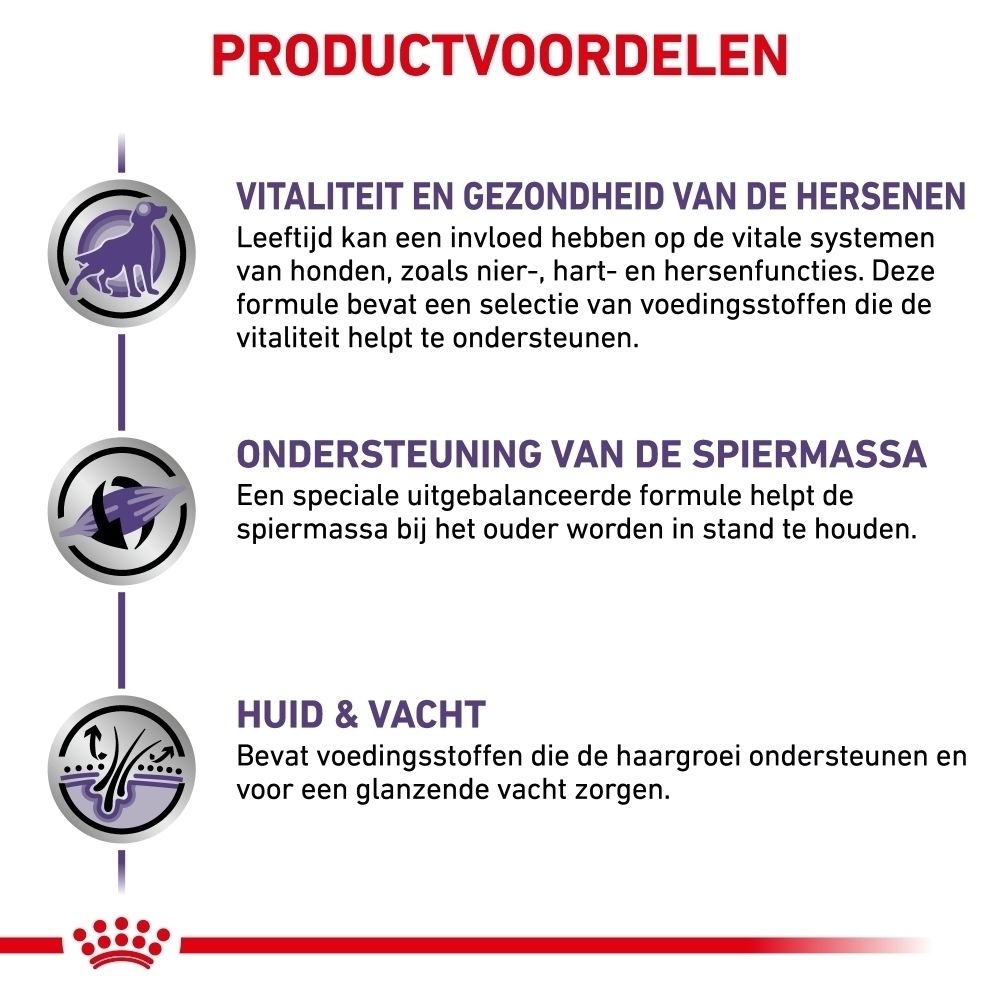 Voedingsrichtlijnen Royal Canin VET-D Mature Consult Medium Dog per gewicht en lichaamsconditie.