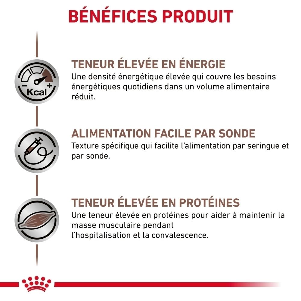 Une boîte de nourriture vétérinaire ROYAL CANIN® Recovery.