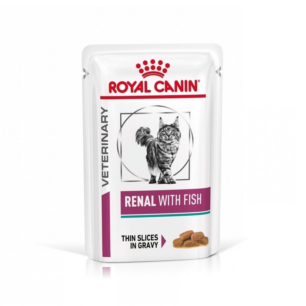 Sachet Royal Canin Renal avec poisson, fines tranches en sauce.