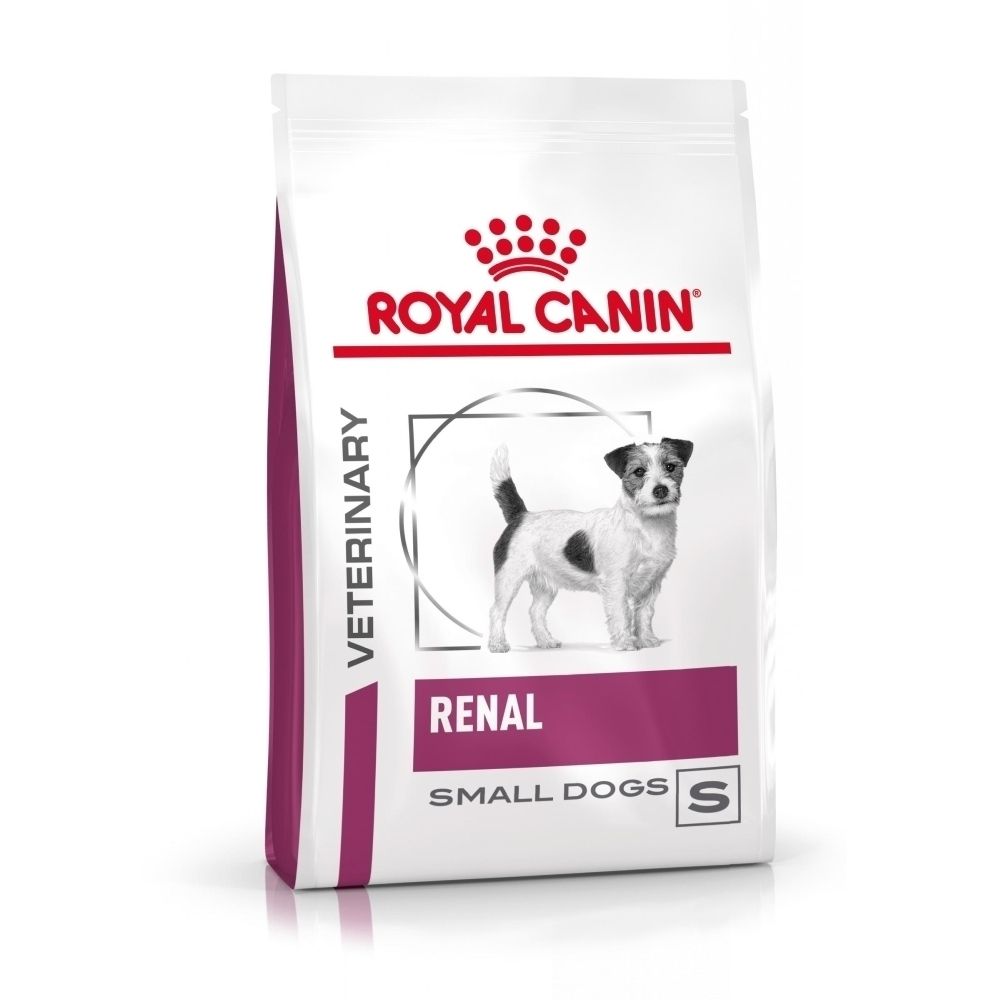 Sac de croquettes ROYAL CANIN® Renal Small Dogs avec image de chien.