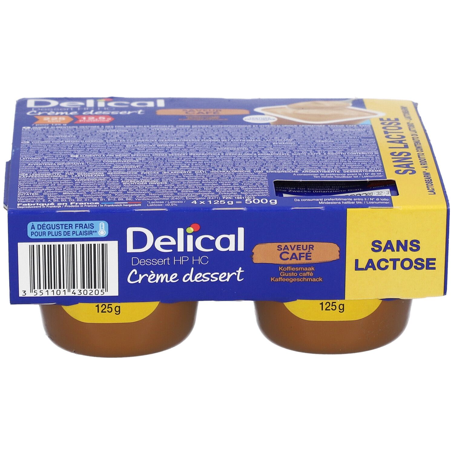 Delical Crème dessert sans lactose Café 4x125 g - Farmaline