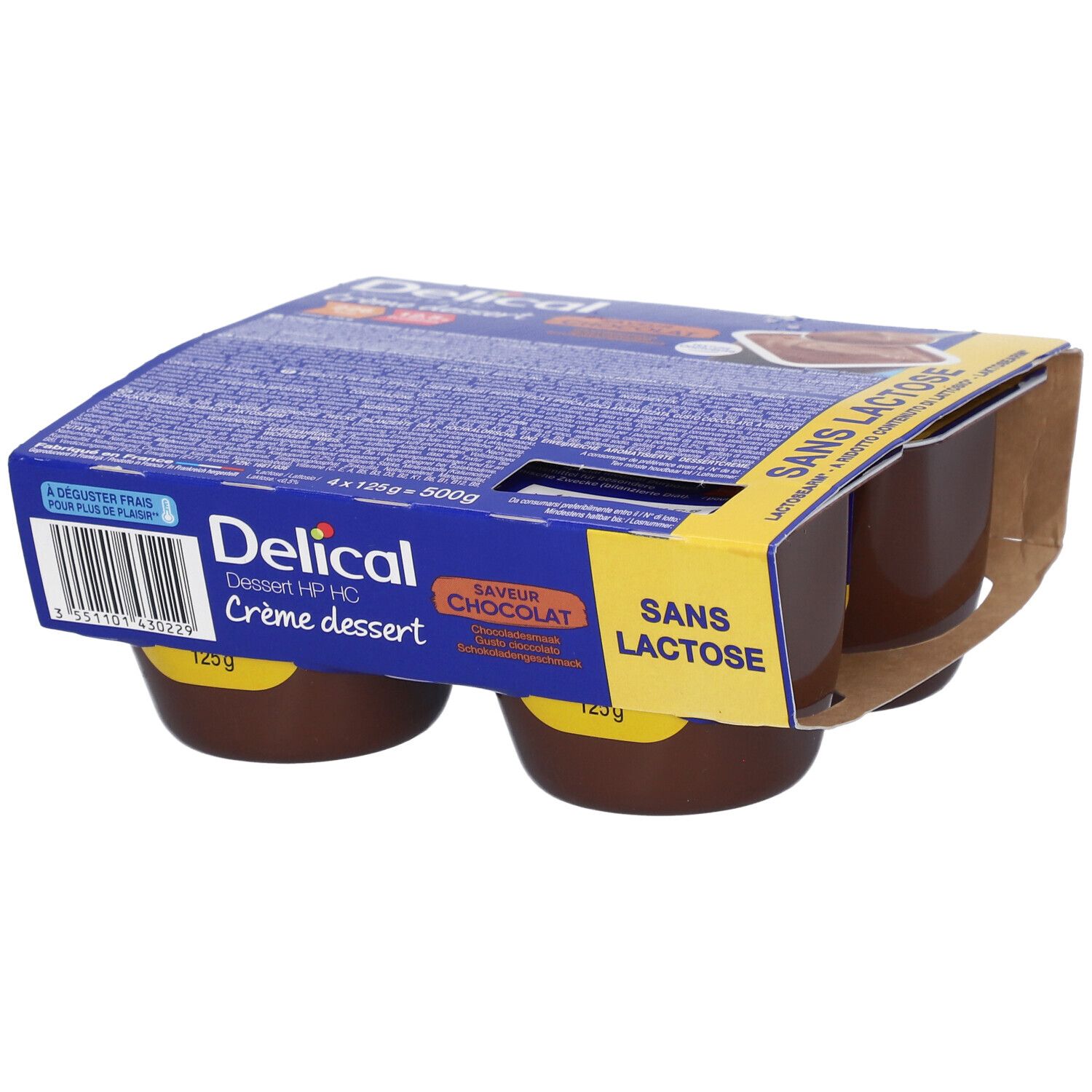 Delical Crème dessert sans lactose Chocolat 4x125 g - Farmaline
