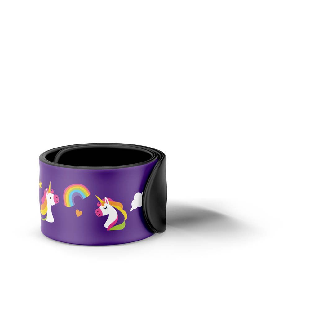 Bracelet Manouka Junior avec motif licorne, rechargeable, dans emballage, avec flacon.