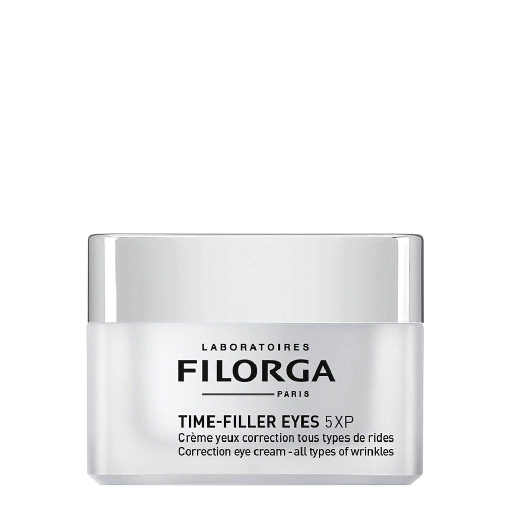 Potje FILORGA Time-Filler Eyes 5XP. Oogcrème. Opschrift: Correction eye cream - all types of wrinkles.