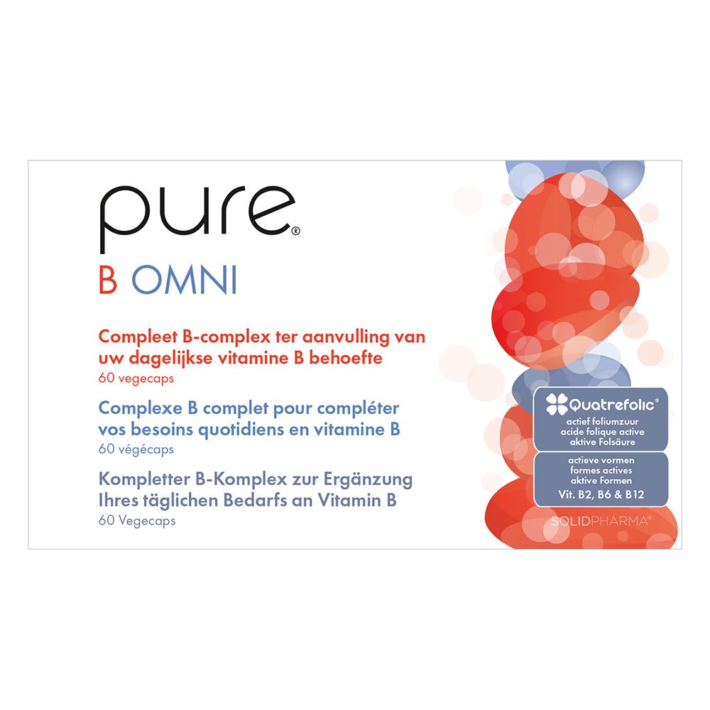 Witte doos met productnaam en tekst. Bevat 60 vegicaps. Quatrefolic-logo.