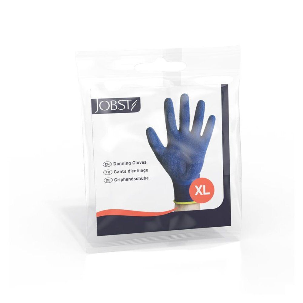 Gants d'enfilage bleus JOBST, taille XL, emballés.