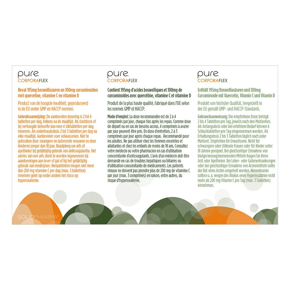 Deux emballages de produits avec texte et flèches. Mise en avant : Curcumine C3, synergie, absorption optimale, tolérance.