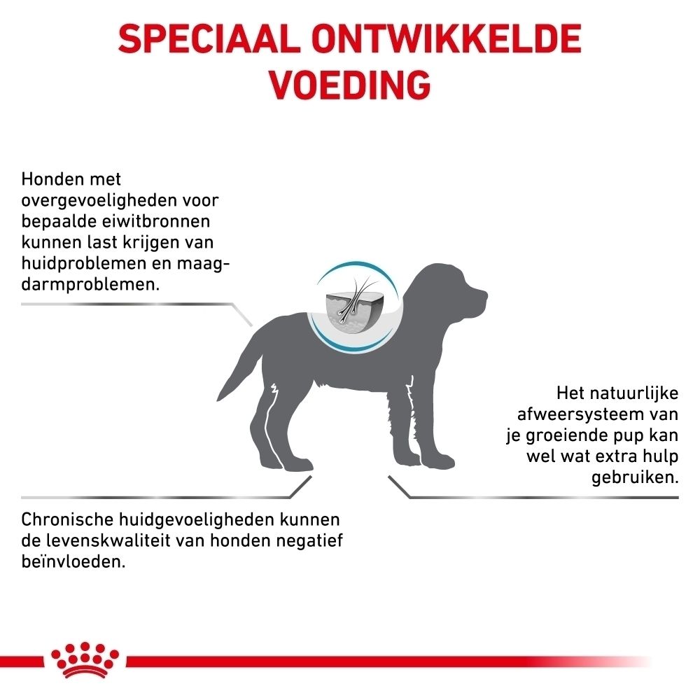 Grafiek over specifieke nutritionele ondersteuning van Royal Canin Hypoallergenic Puppy.