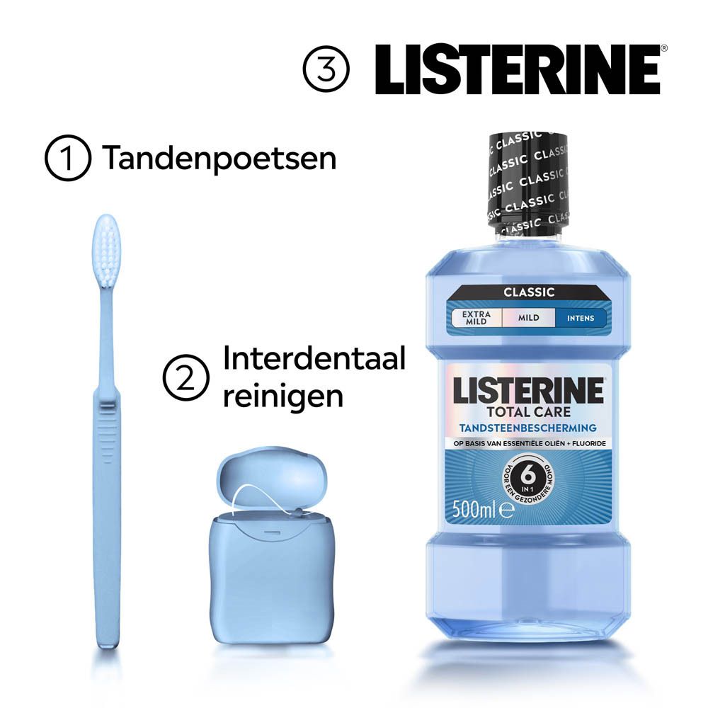 Listerine Total Care, 6-in-1 effect, vergelijking tanden voor/na.