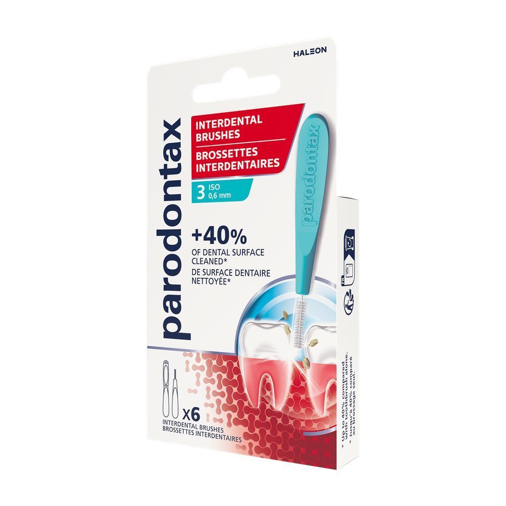 PARODONTAX interdentale borstel. Ergonomische handgreep, flexibele draad, ultrafijne borstelharen. +1 dop.